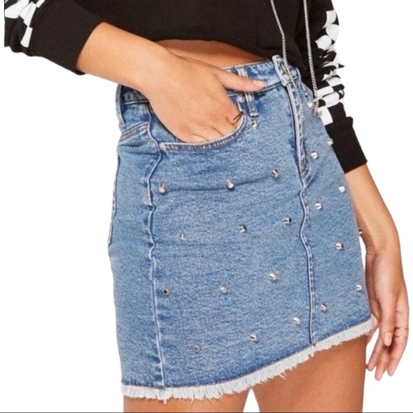 WILD FABLE STUDDED DENIM MINI SKIRT - Picture 1 of 7